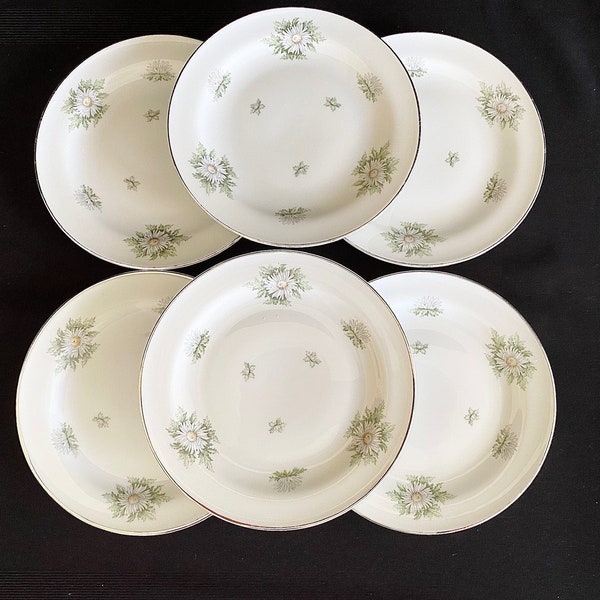 Set of 6 Bread Plates White Daisy Floral Franconia Silver Thistle Bavarian German Krautheim Grandmas China Cottagecore Desert Plate Set