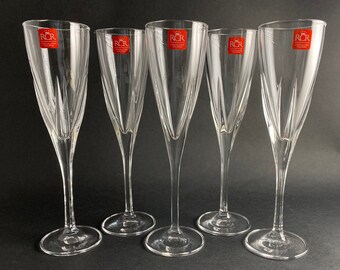 Crystal Champagne Flutes Set of 5 Celebration Glasses RCR Italian Crystal Trumpet Style Toasting Sets