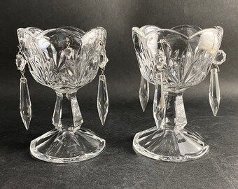 Pair of Tealight Candle Holders with Hanging Prisms Romantic Gift Ideas Table Boudoir Bedroom Décor