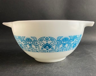 Pyrex Horizon Mixing Bowl Blue Flower Band 1 1/2 Pint Ovenware Farmhouse Cottage Kitchen Food Vintage Food Prep Bowls Small Cookware #441 15