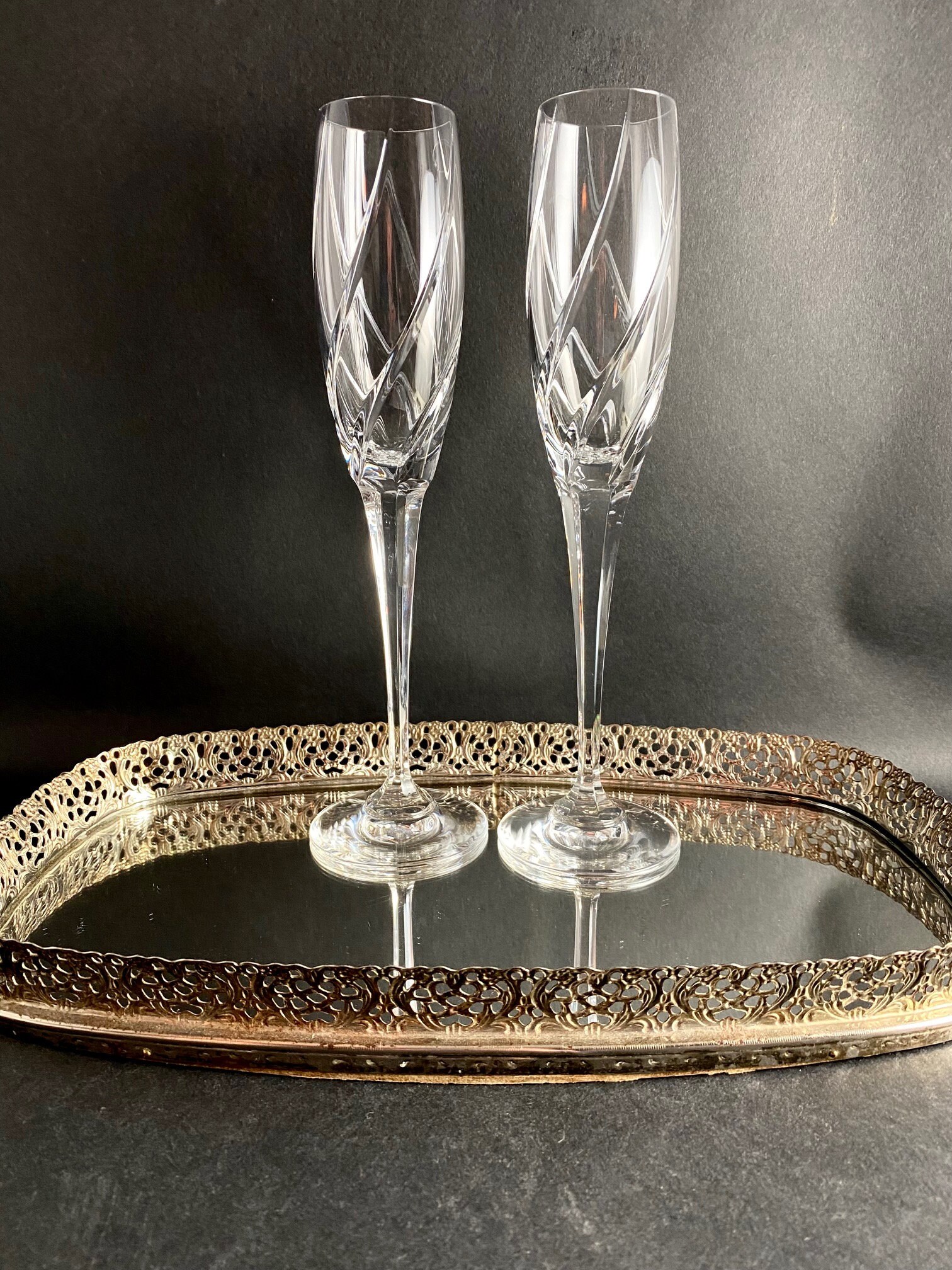 Vintage Mikasa Cut Crystal Olympus Champagne Flutes-Set of 6