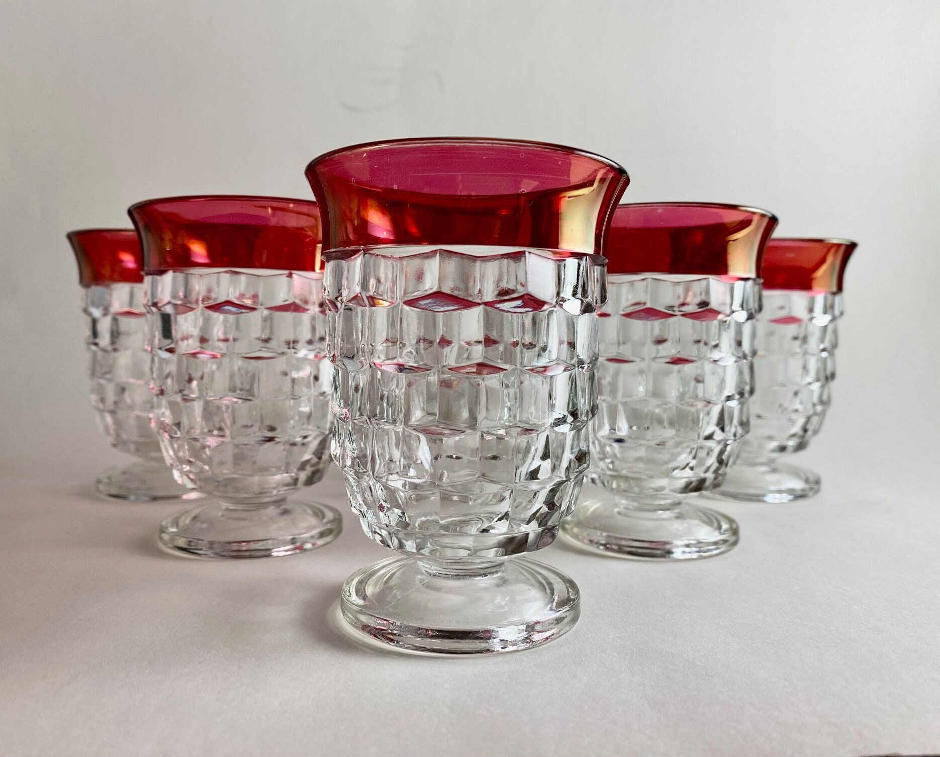 Set of 8 Mid-Century Modern Gold-Trim Drinking Glasses - Ruby Lane