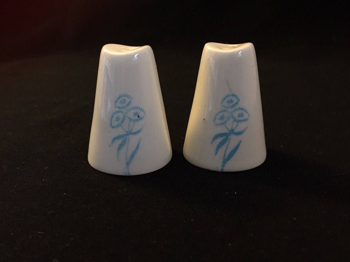 Vintage Mid Century Tiny Salt and Pepper Shakers Ceramic Blue Etsy