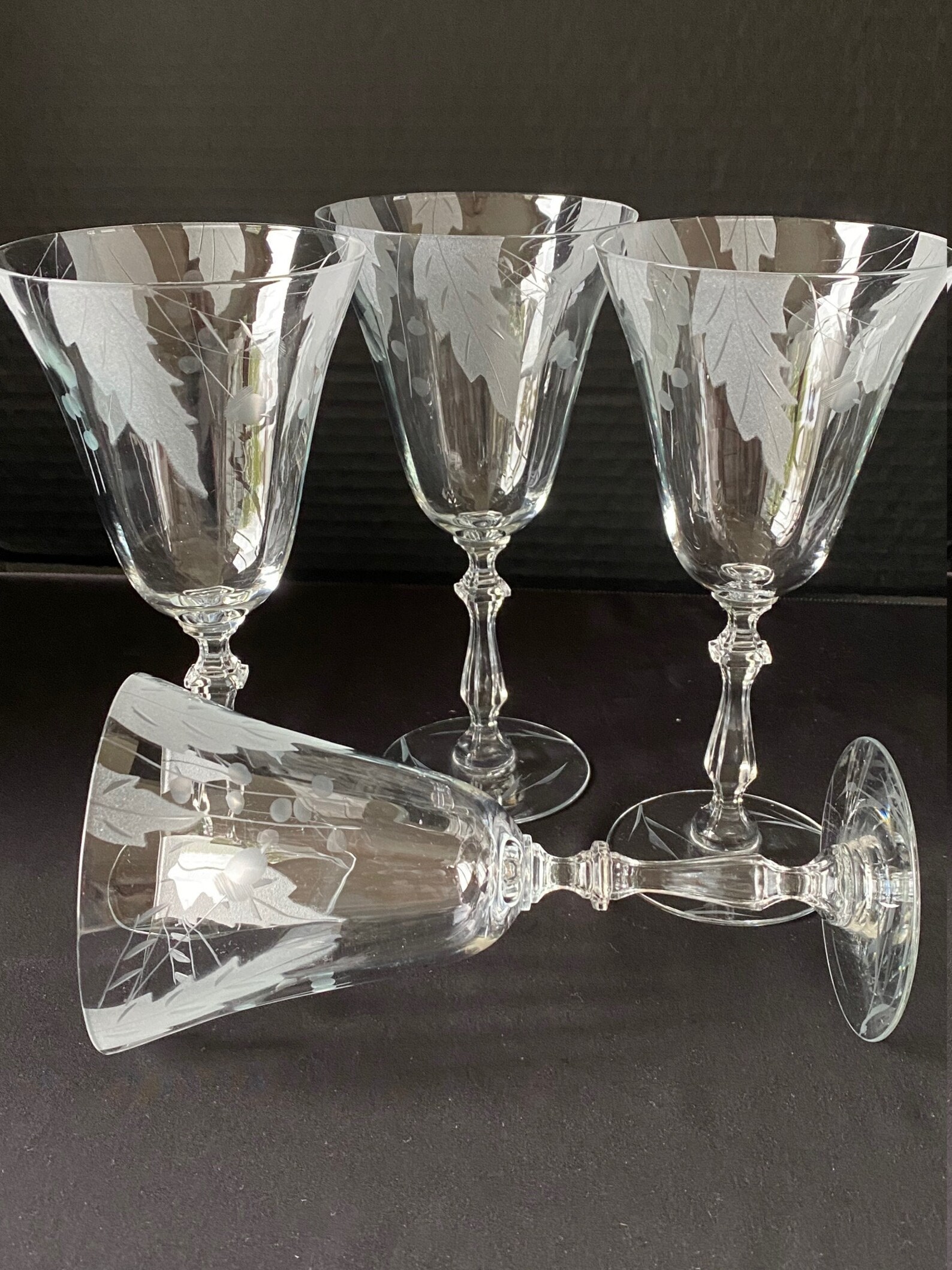 Stunning Etched Wine Glasses Leaf and Berries Beautiful Stem Etsy