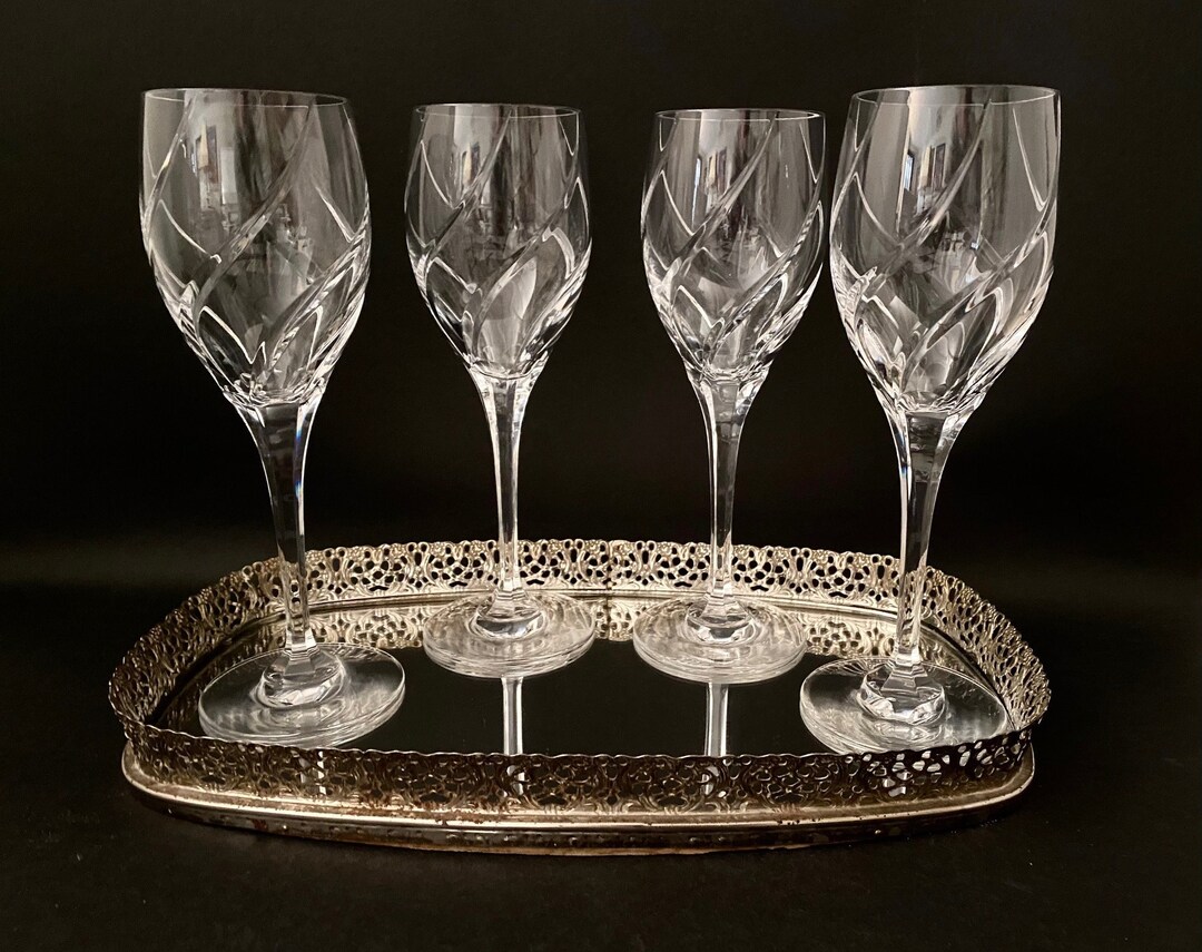 Mikasa Olympus Water Goblets Fine Crystal Formal Stemware Swirl Cut