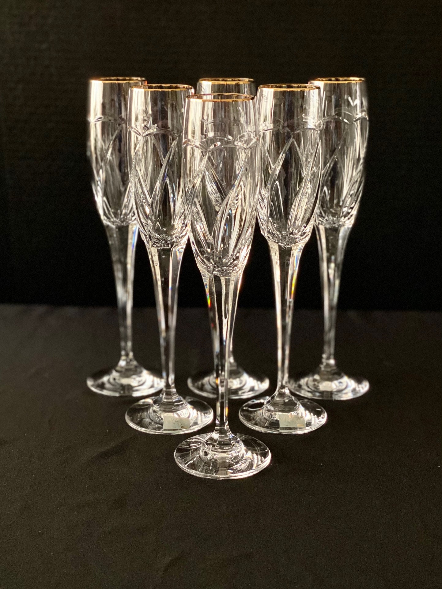 Set of 6 Mikasa Crystal Champagne Flutes Cachet Gold Swirl Cut 6 Panel Stem  Fine German Crystal Stemware Celebrations Toasting Set -  Denmark