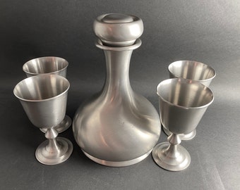 Pewter Wine Decanter and 4 Wine Goblets Connecticut House Pewterers Handcrafted Unique Wine Collection Pewter Glasses Barware Industrial Bar