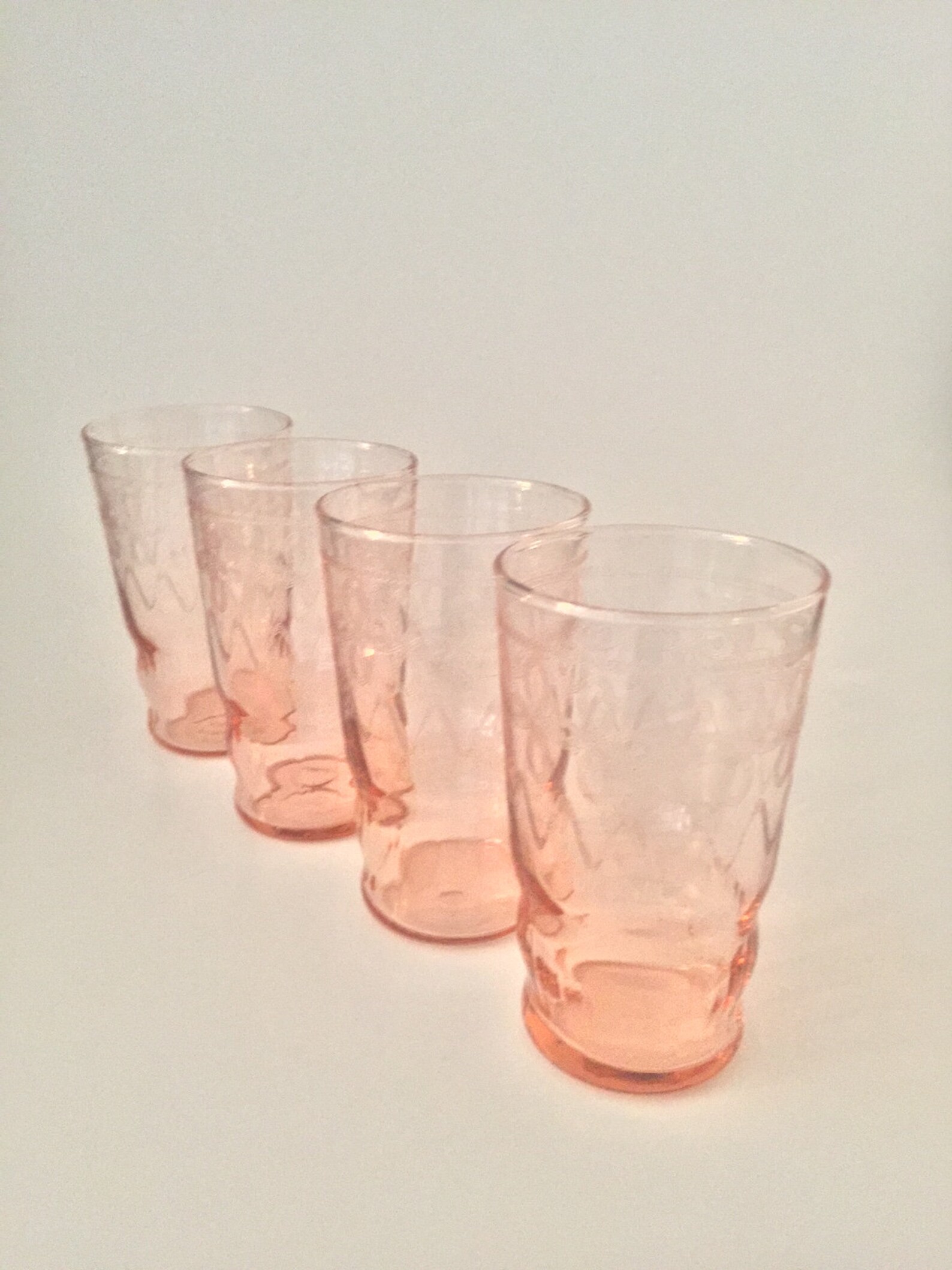 Set of 4 Pink Depression Glass Tumblers Needle Etched Looped Etsy