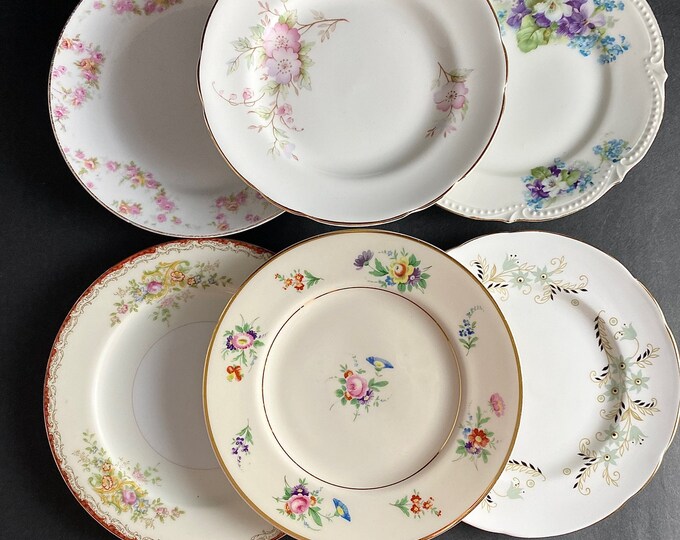 Cottagecore Bread Dessert Plates Set of 6 Vintage Floral Mix and Match