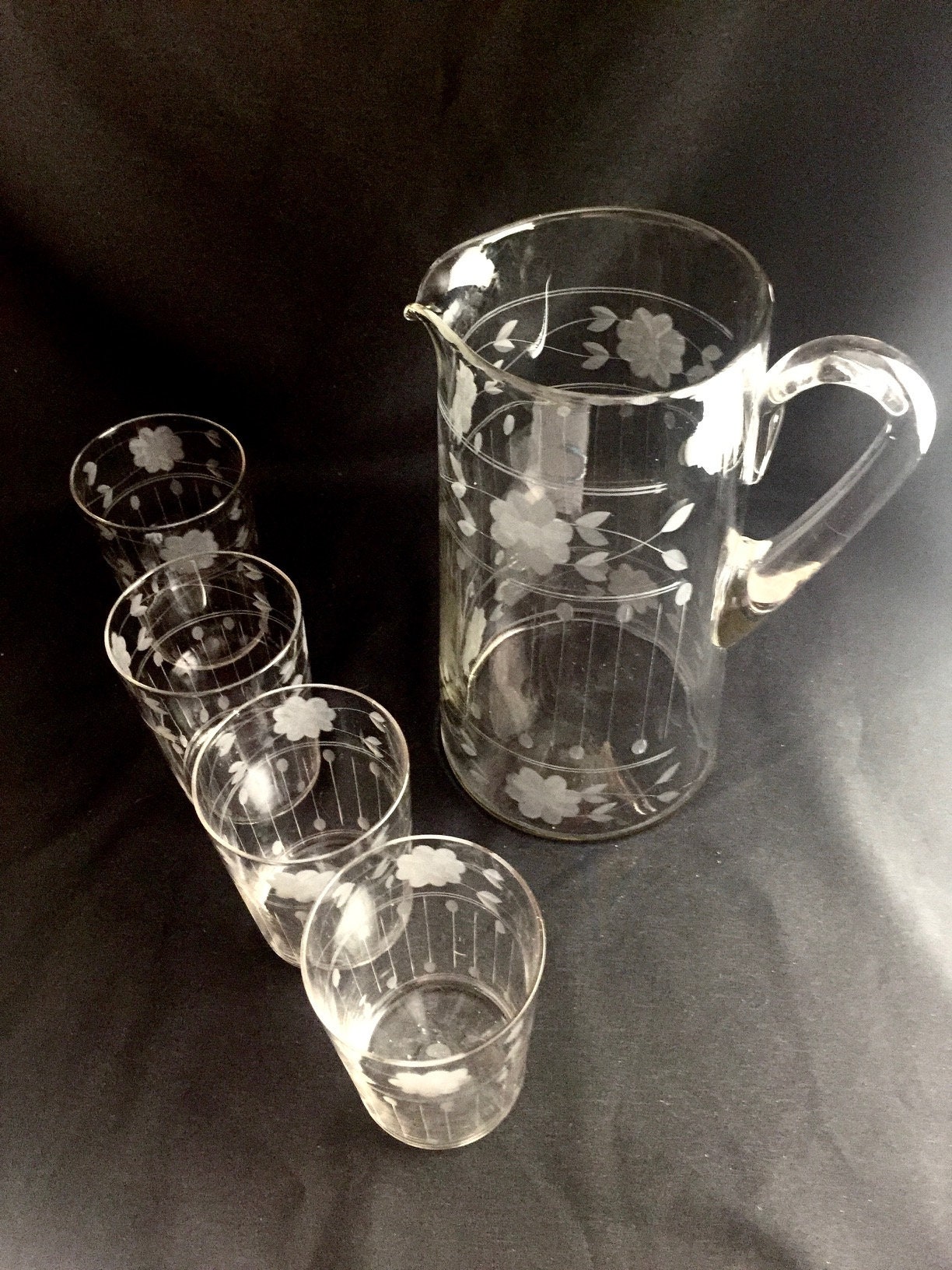 Blendo Juice Pitcher 4 Glasses Set Vintage West Virginia Glass - Ruby Lane