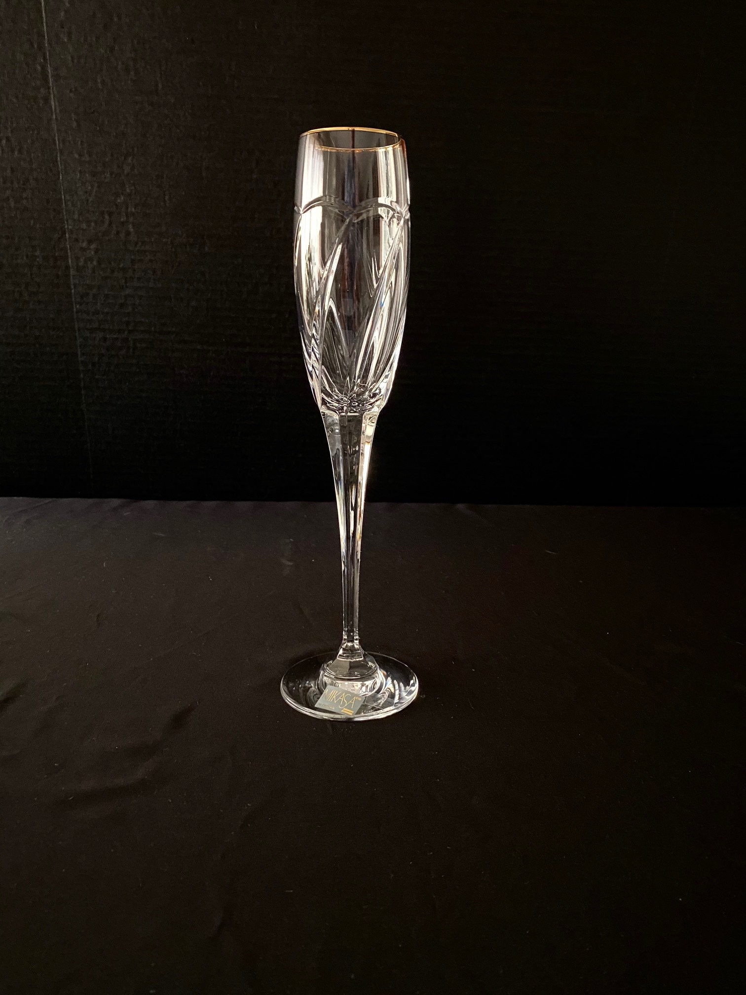 6 Etched Mikasa Stars and Moon Champagne Glasses, Trumpet Shaped Stemware  for Wine Martini's and Champagne, Unique Wedding Toasting Barware 