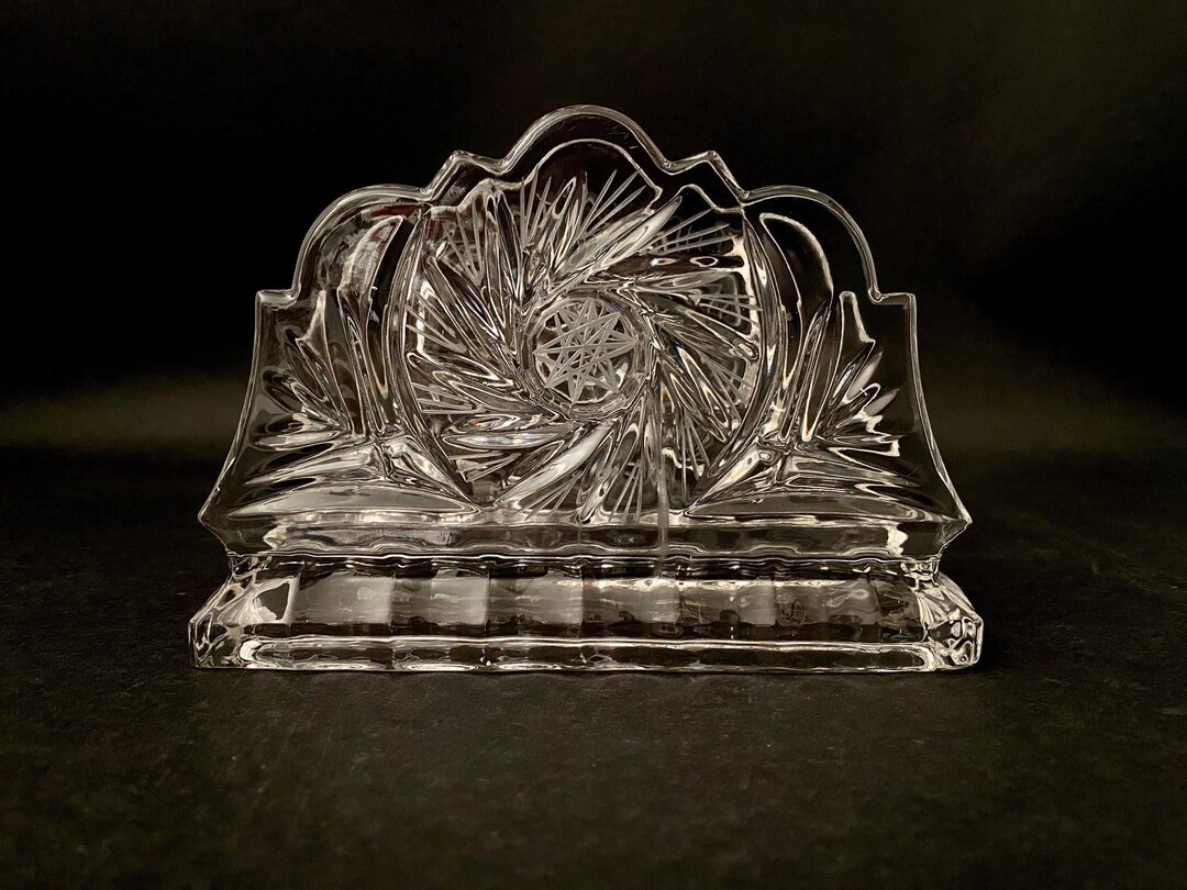 Vintage Crystal Napkin Holder Cut Pinwheel and 8 Pointed Star Etsy