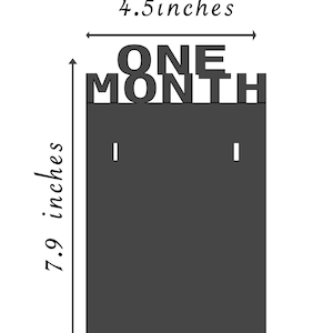 May include: A dark gray wooden sign that reads "ONE MONTH" at the top, with a rectangular chalkboard below. The sign is 4.5 inches wide and 7.9 inches tall. It has two small holes for hanging.