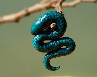 Blue Miniature Snake  - Snake Ornament, Desk Friend, Mini Snake, Polymer clay snake, tropical snake, snake jewellery, snake necklace, UK