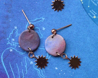 Galaxie Sonne Ohrringe - Lila Schimmer Sonne Ohrringe, Rose Gold Ohrstecker Cosmic Ohrringe