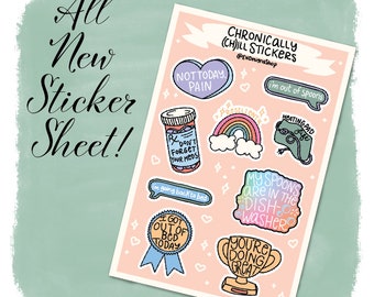 Chronically Chill Sticker Sheet - endometriosis awareness, PCOS awareness, chronic illness awareness, Autoimmune Disorder, Awareness Support