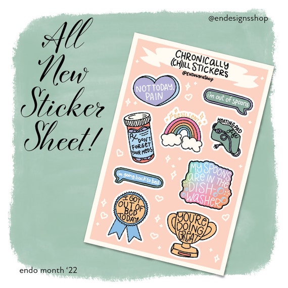 Chronically Chill Sticker Sheet - endometriosis awareness, PCOS awareness, chronic illness awareness, Autoimmune Disorder, Awareness Support