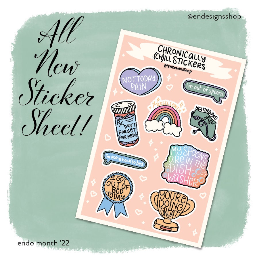 Endocrine Sticker Chronically Chill Sticker Sheet - Endometriosis Awareness, PCOS ...