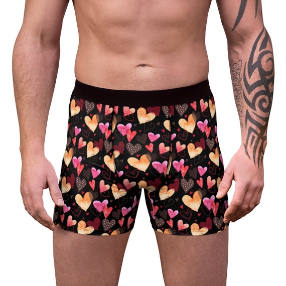 Colorful Mens Boxer Briefs for Valentine Day Gift Pink Hearts Unique Design  Comfort Everyday Underwear Black Soft 