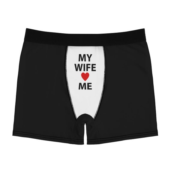 Men's Boxer Briefs My Wife Love Me Red Heart Black White