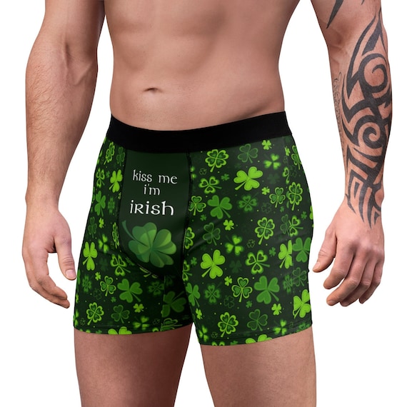 St. Patrick's Day Boxers Briefs for Him Lucky Underwear Kiss Me Im