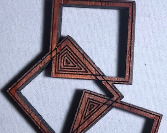 Laser Cut Architectural Rotated Squares Wooden Earrings