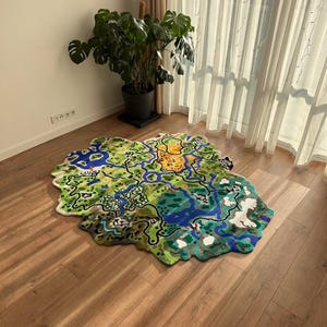 Tufted Rug with Map of Battle Royale Game – Handmade Game-Inspired Carpet – Colorful Custom Decor – Gift for Fans of Games & Animation