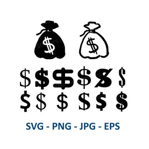 Money Bags Dollar Symbols Bundle COMMERCIAL us 2 Styles | Instant Download | Digital File | SVG | PNG | Digital Download