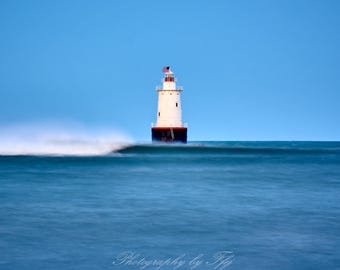 Blues matutino en el faro de Sakonett, Little Compton, Rhode Island