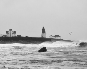 Nor'easter at Point Judith, Narragansett, Rhode Island (black and white)