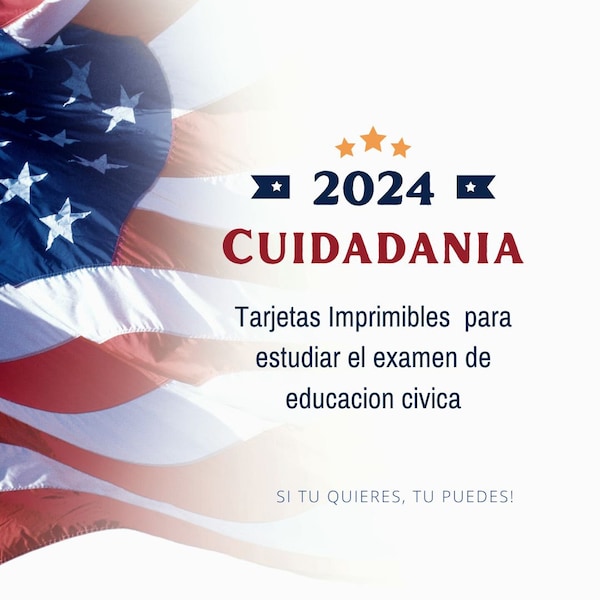 USA Citizenship Flash Cards Study Guide Cuidadania Americana Ingles y Español Tarjetas para Estudiar. Digital Download. Descarga Digital.