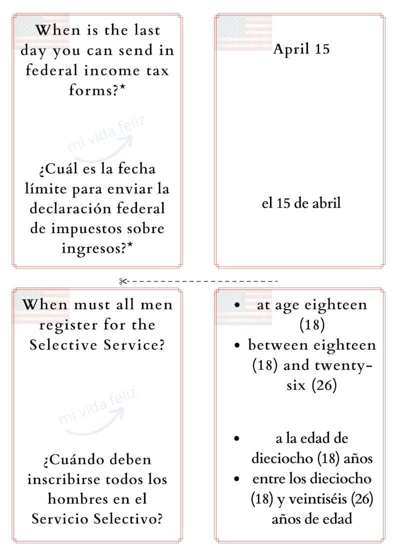 Preguntas Para La Ciudadania 2025 En Ingles Y Español 2025 - Bilingual  Naturalization Test Study Guide With Presidents \u0026 States US Citizenship  Flash Cards, image size:794x1112