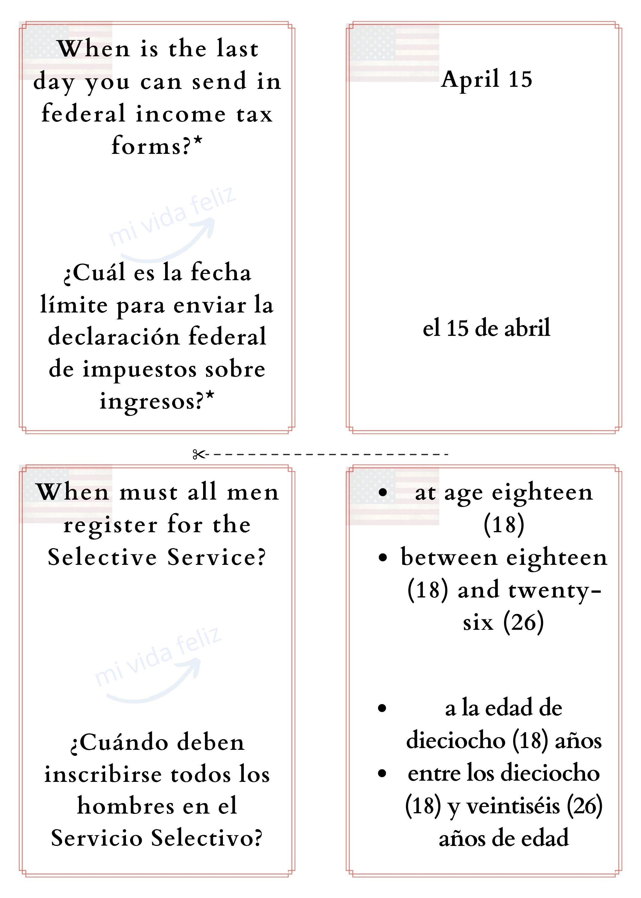 USA Citizenship Flash Cards Study Guidecuidadania Americana Etsy