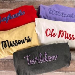 Custom 3D Puff Embroidered Long or Short Sleeve Comfort Color T-shirt Favorite College, HS Group, Team, Graduation Present Birthday Gift Fan