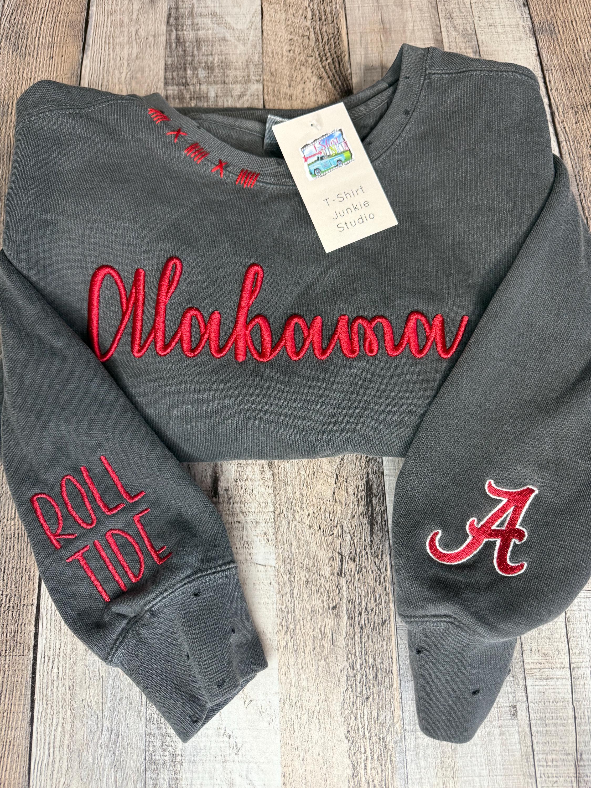 VINTAGE 3D Embroidery Unisex Custom Crew Custom Embroidered Hand Distressed Crew Neck Sweatshirt  Graduation Gift  College School Listing