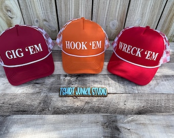 Custom Checkered Mesh Back Trucker Hat | Western Ranchy Cowboy/Cowgirl Style, Adjustable Multi-Color, Punchy Collegiate School Boujee Cap