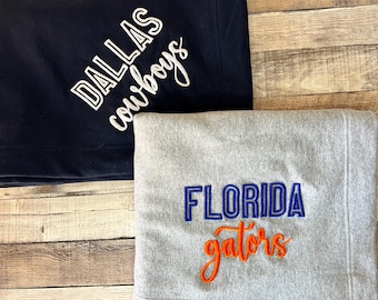 Stadium Blanket, puff embroidered blanket, sweatshirt blanket, college team blanket, high school blanket monogram blanket, make great gifts