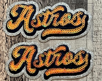 Custom Astros Vibrant Sequin and Embroidered Cap Patch, Small Patch, Baseball Patch/ Sequin Astros Patch, Iron on, Astros Fan Gift Baseball