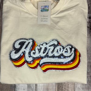 Popular Custom Astros Vibrant Sequin and Embroidered Patch Comfort Colors  Tee Shirt  Astros Shirt Astros Fan Astros  Gift Baseball