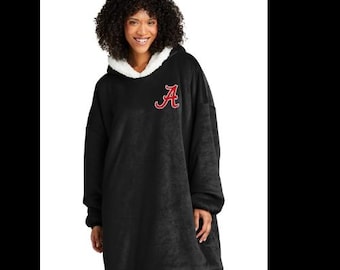 Custom Mountain Lodge Wearable Blanket - Embroidered Monogram, College, College Stadium Blanket Hoodie with Pockets  Hockey Poncho Oversized