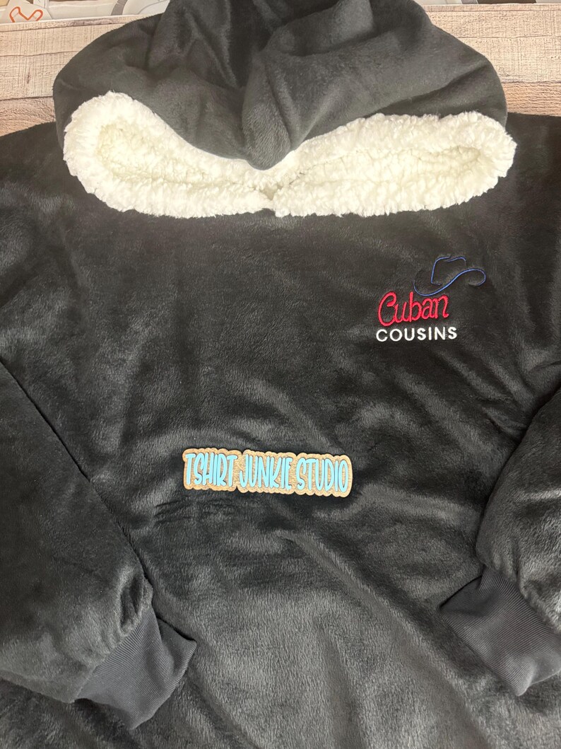 Custom Mountain Lodge Wearable Blanket - Embroidered Monogram, College, College Stadium Blanket Hoodie with Pockets Hockey Poncho Oversized image 2