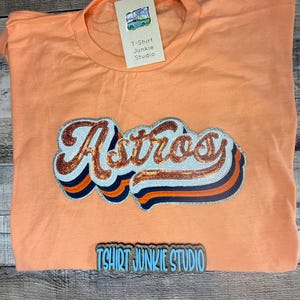 Custom Astros Vibrant Sequin and Embroidered Patch Comfort Colors  Tee Shirt  Astros Shirt Astros Fan Astros Gift Baseball