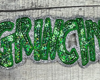 Vibrant Grinchy Sequin Christmas Season Cap Sequin Patch, Xmas Patch, Iron on Patch  Christmas, Grinch Gift