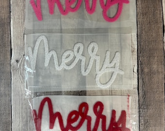 REDUCED PRICE Fluffy Merry Patch for DIY Sweatshirt, Christmas Fluffy Patch,  Pink, White or Red Fluffy Merry Sweater, Holiday Merry Patch