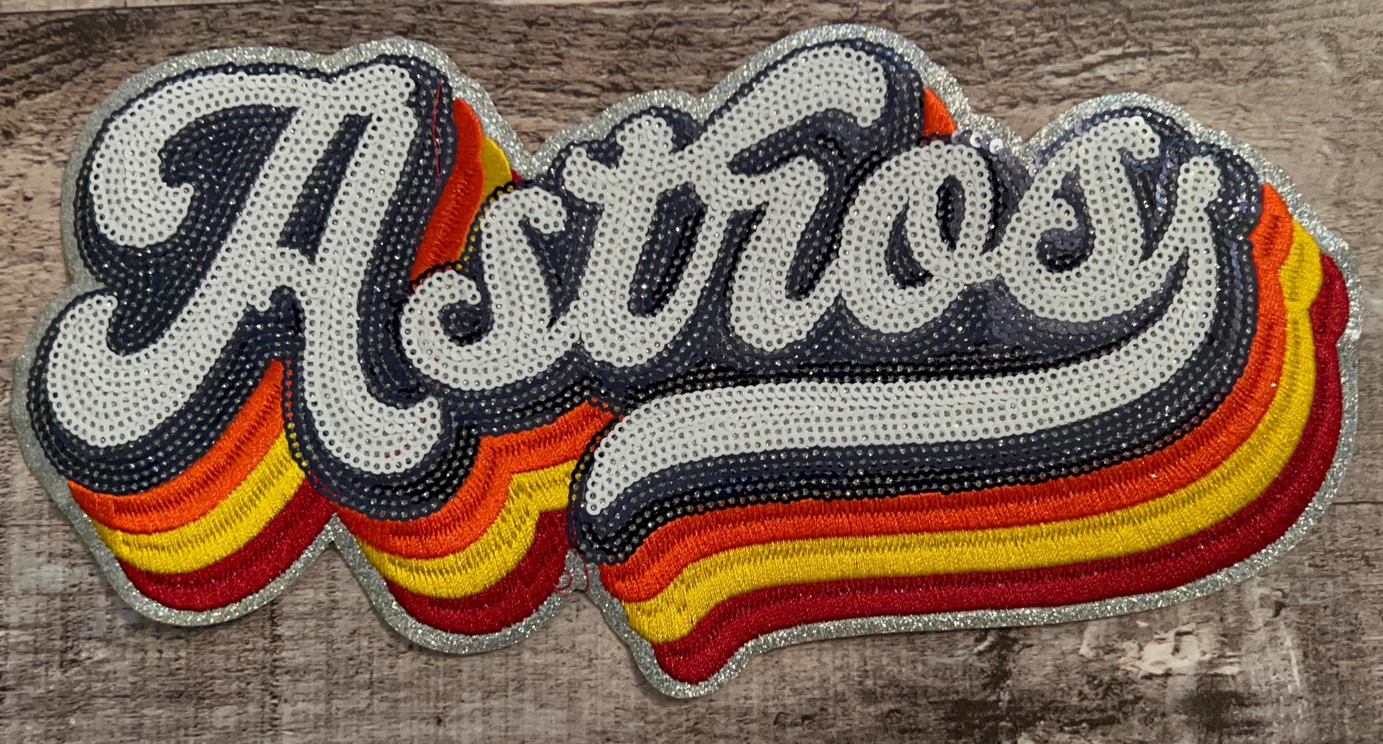 Custom Astros Vibrant Sequin and Embroidered Patch, Baseball Patch/ Sequin Astros Patch, Iron on Patch, Astros Fan Gift Baseball