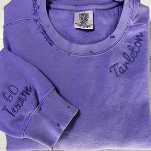 Vintage Custom Name Embroidered Hand Distressed Crew Neck Sweatshirt  Comfort Colors, College/School/Wedding/Club, Hand & Embroidered Collar
