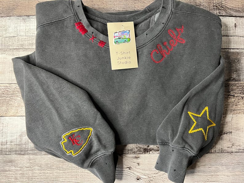 Football Vintage Custom Name Embroidered Hand Distressed Crew Neck