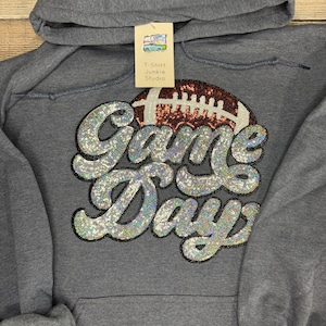 GAME DAY Football Sequin Patch Crewneck Sweatshirt, Football Hoodie, Game Day, Football Sweater, Sequin Football Sweatshirt Hoodie