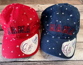 Gorra Evolve bordada patriótica de EE. UU. o MAMA ajustable, Cola de caballo oculta, 4 de julio, Día de la Independencia, Día de los Caídos, Gorra linda de estrellas