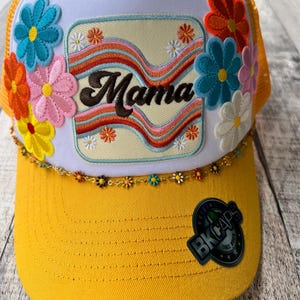 Retro Mama Custom Boho Floral Patch Trucker Cap, Mama Trucker Cap, Mothers Day, Mama Mothers Day Mamas Birthday Gift